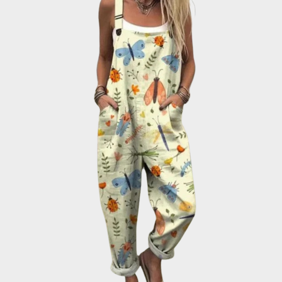 Tuinbroek met aquarelbloemen crème