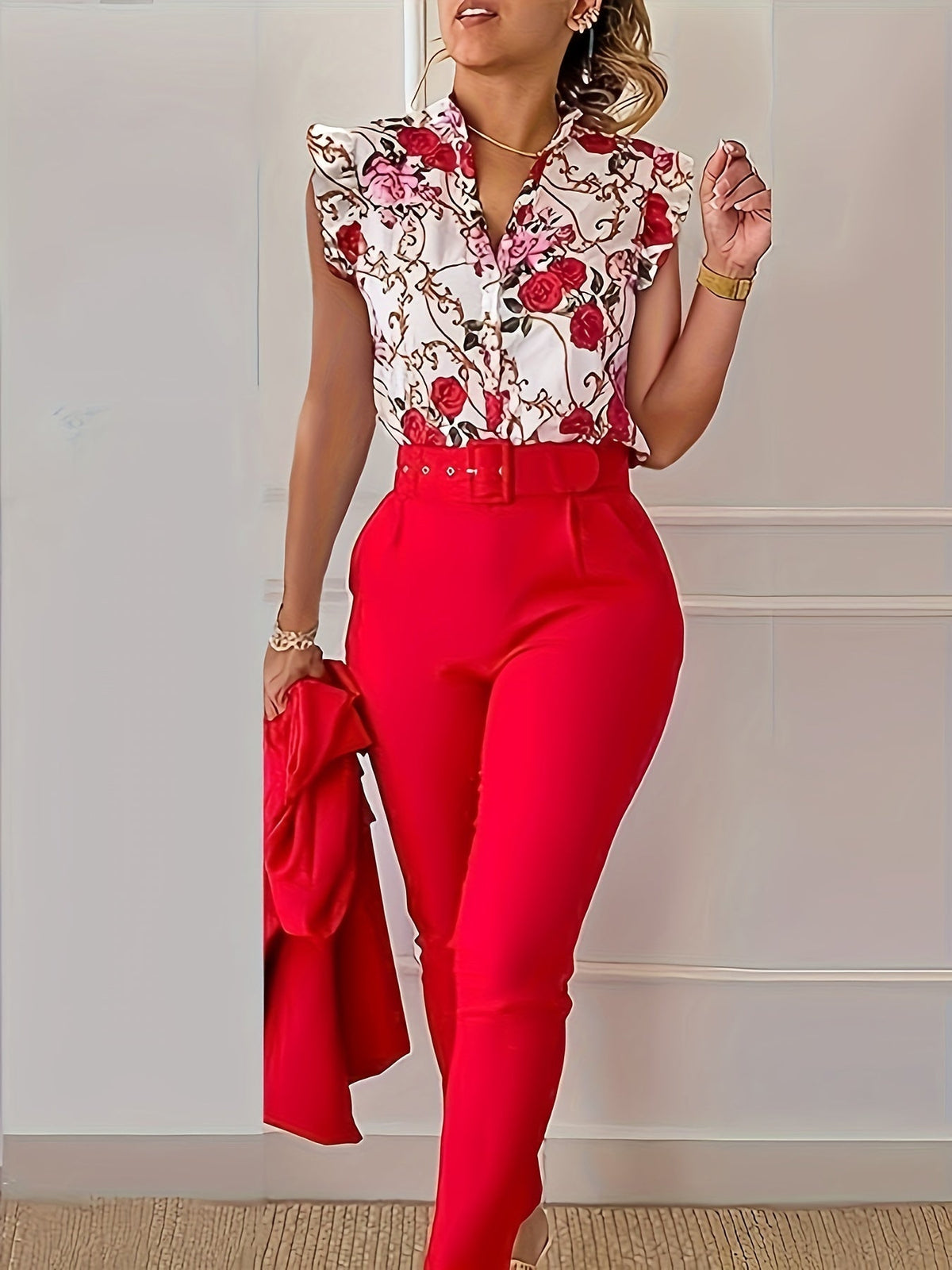 Florabel - Elegant ensemble met volantmouwen