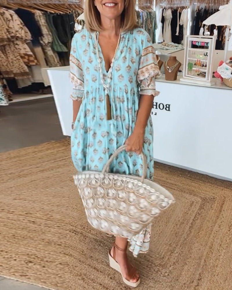 MANA | MIDIJURK MET FLORALE DESSINS EN V-HALS
