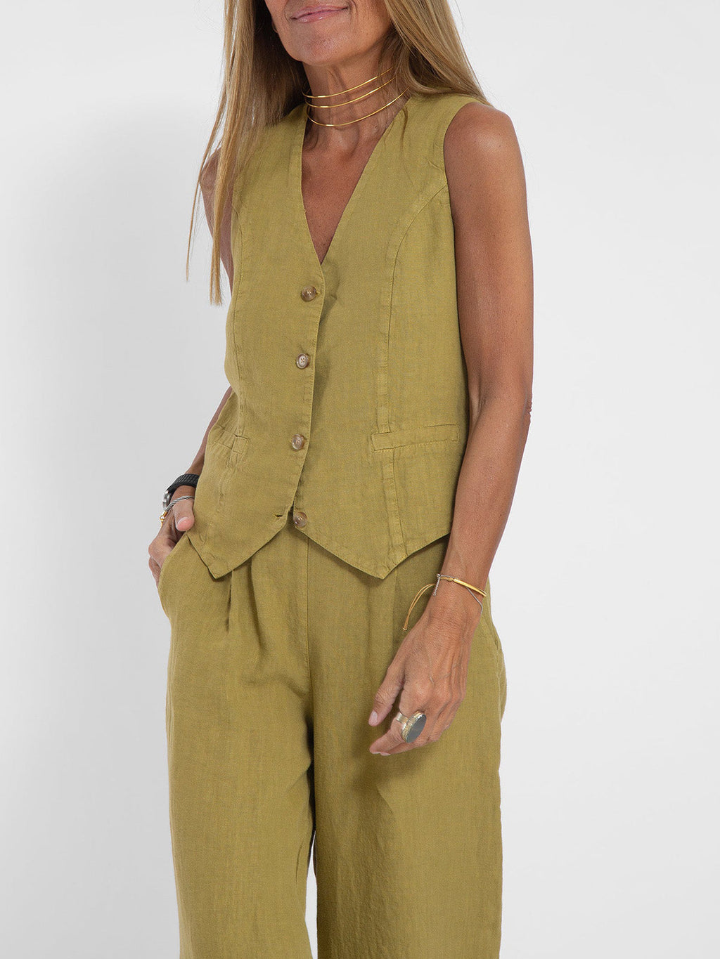 Aira - Ensemble gilet met knopen & wijde broek