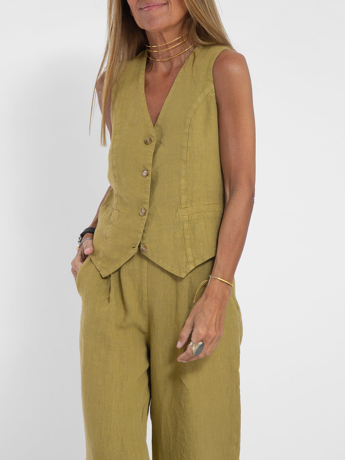 Aira - Ensemble gilet met knopen & wijde broek