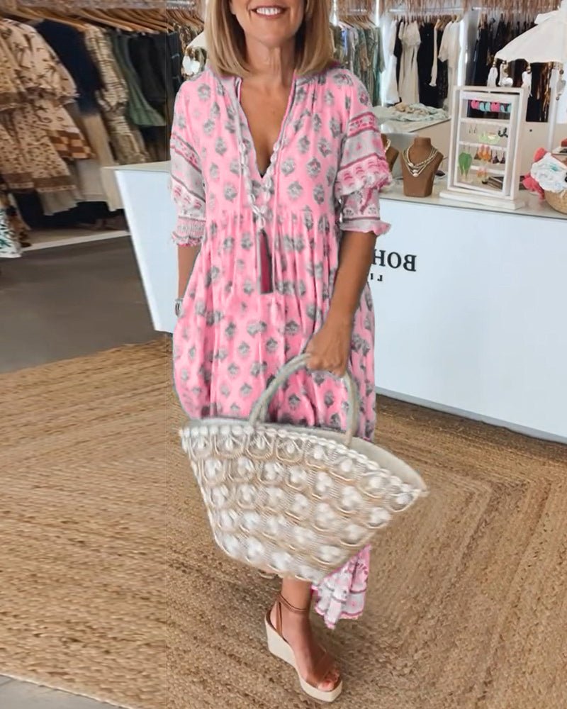 MANA | MIDIJURK MET FLORALE DESSINS EN V-HALS