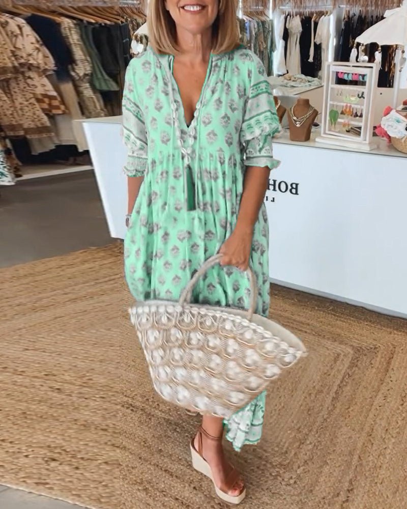 MANA | MIDIJURK MET FLORALE DESSINS EN V-HALS