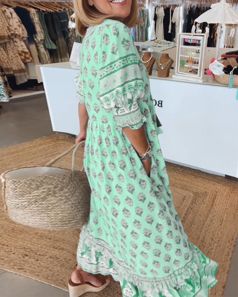 MANA | MIDIJURK MET FLORALE DESSINS EN V-HALS