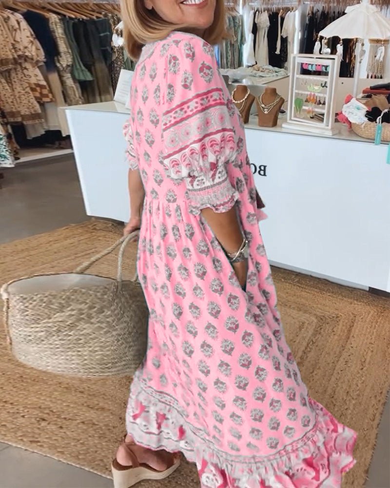 MANA | MIDIJURK MET FLORALE DESSINS EN V-HALS