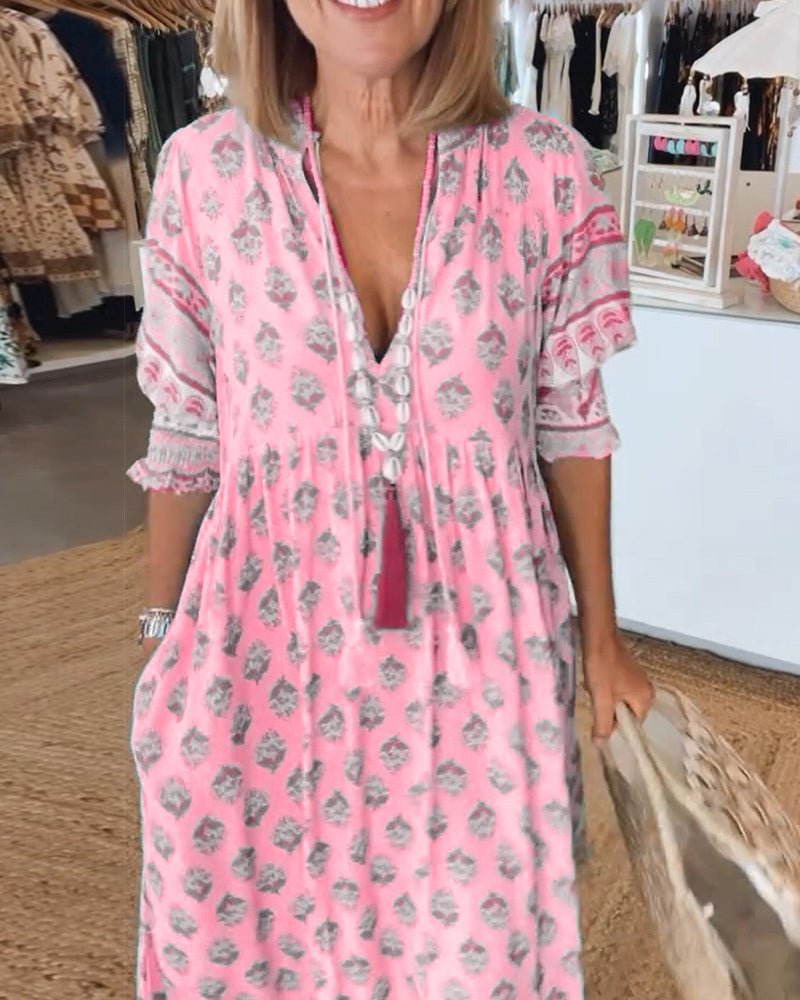 MANA | MIDIJURK MET FLORALE DESSINS EN V-HALS