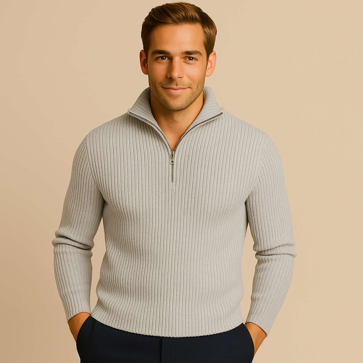 Merino knitted half-zip trui