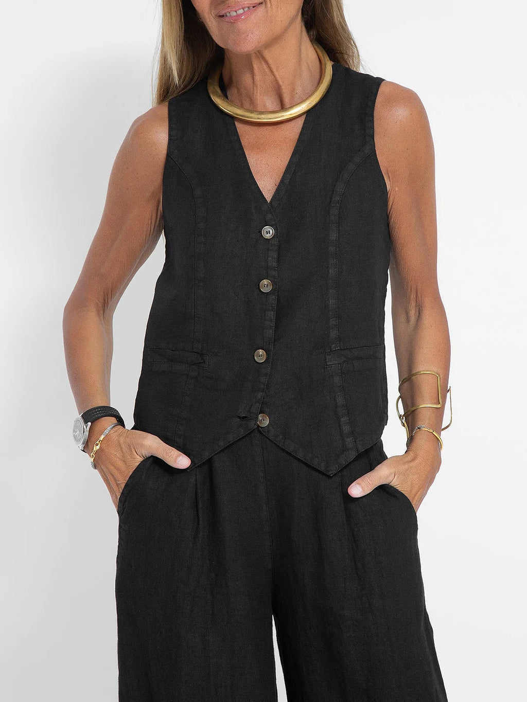 Aira - Ensemble gilet met knopen & wijde broek