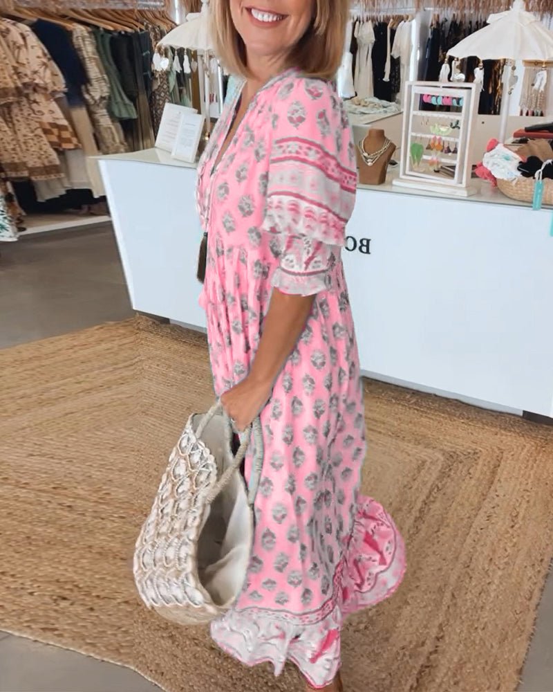 MANA | MIDIJURK MET FLORALE DESSINS EN V-HALS