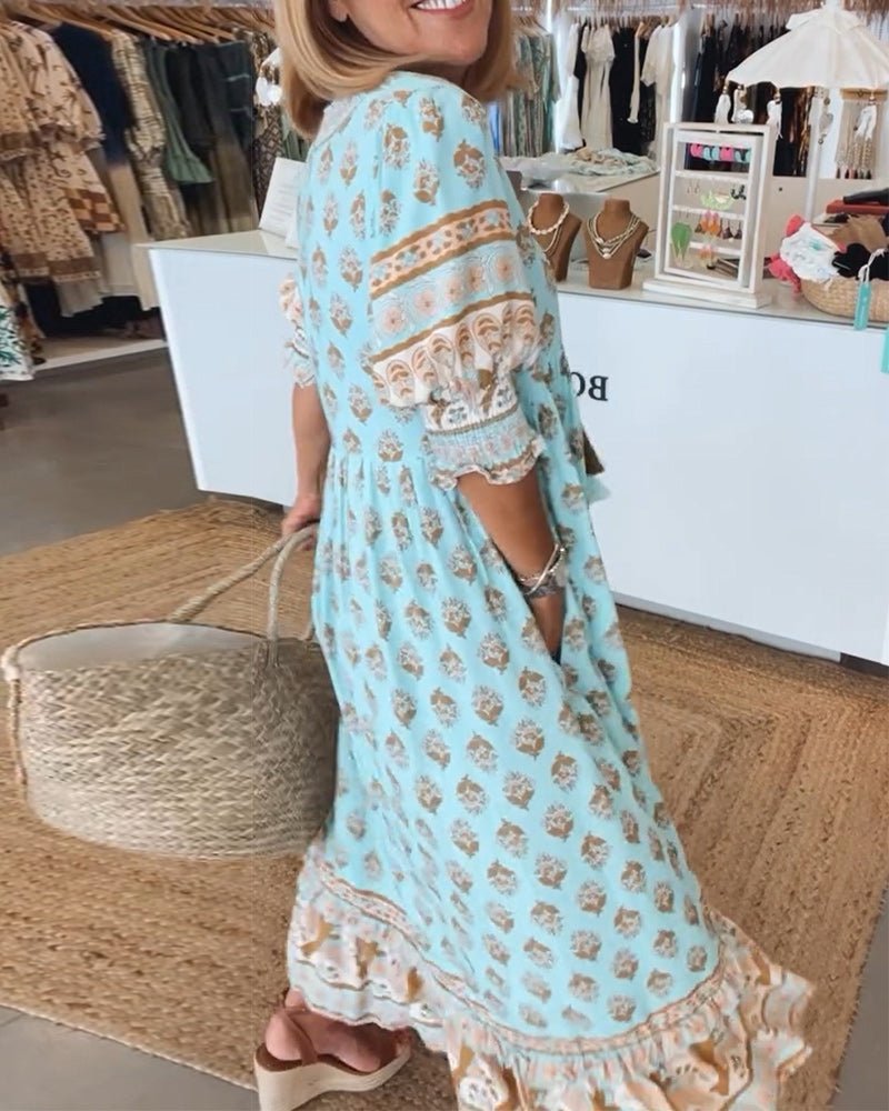 MANA | MIDIJURK MET FLORALE DESSINS EN V-HALS