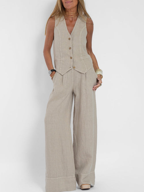 Aira - Ensemble gilet met knopen & wijde broek