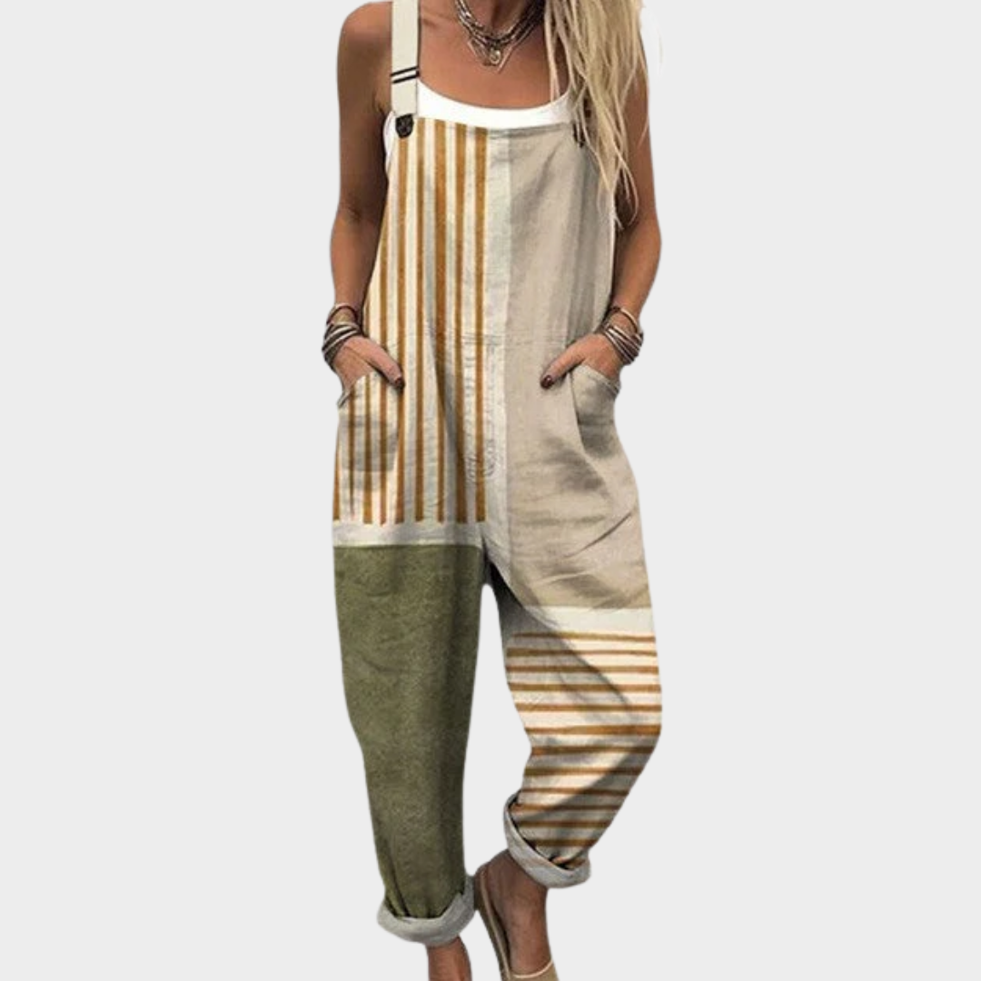 Gestreepte tuinbroek beige olijf