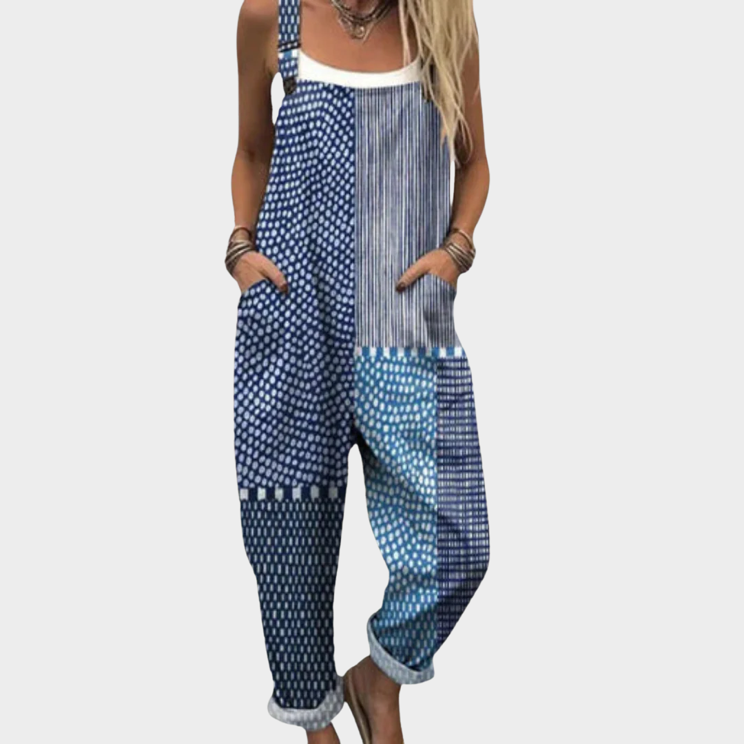 Boho tuinbroek blauw met patchwork