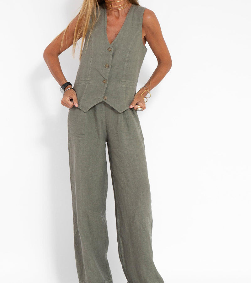 Aira - Ensemble gilet met knopen & wijde broek