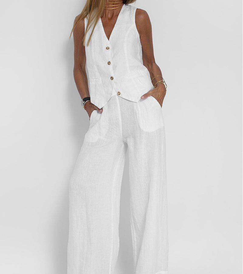 Aira - Ensemble gilet met knopen & wijde broek