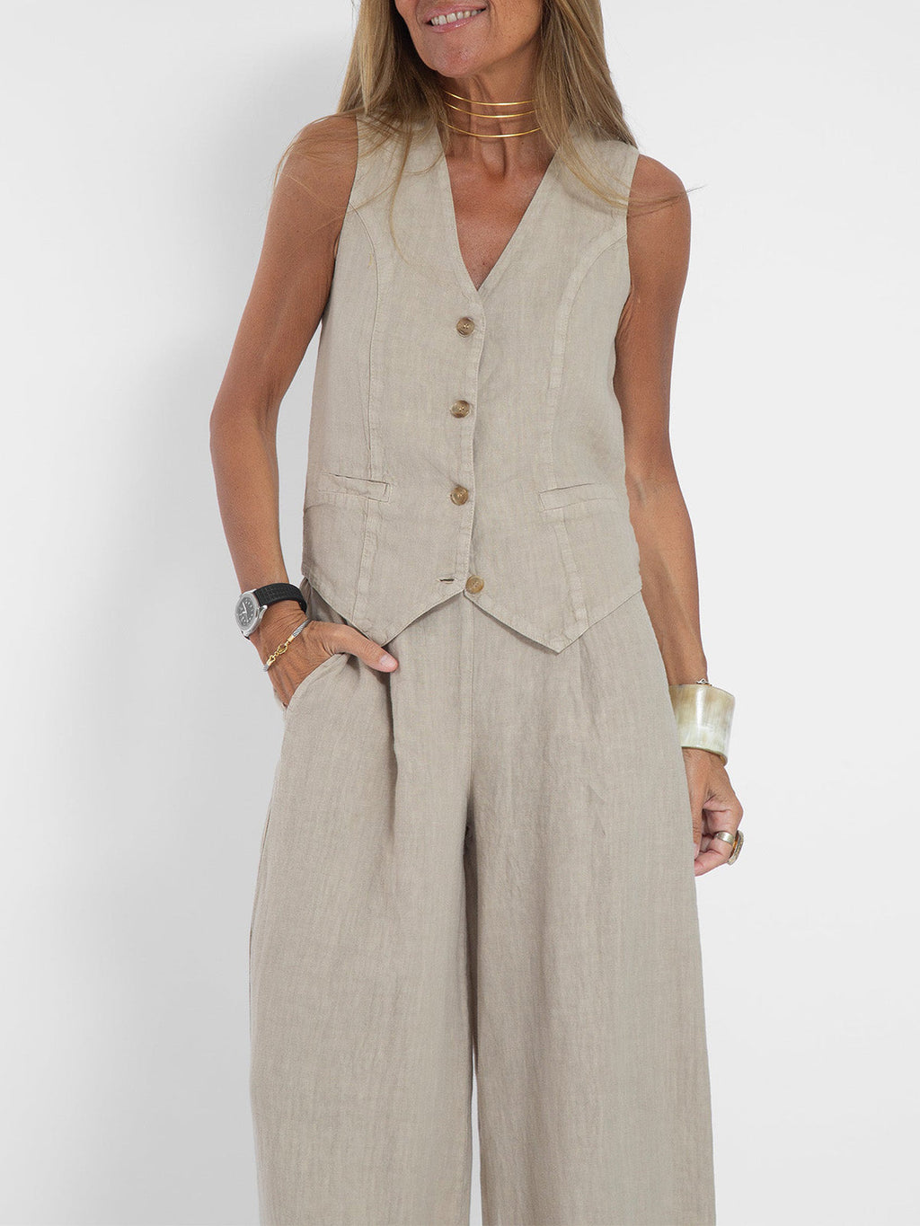 Aira - Ensemble gilet met knopen & wijde broek