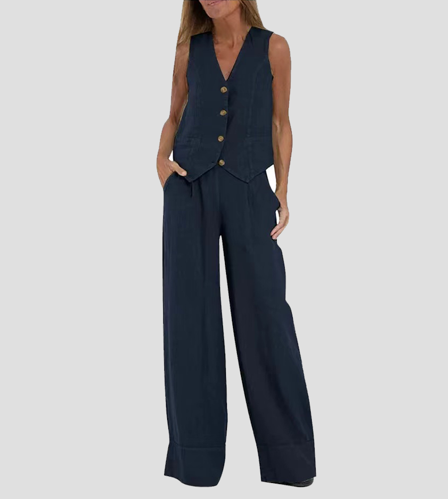 Aira - Ensemble gilet met knopen & wijde broek