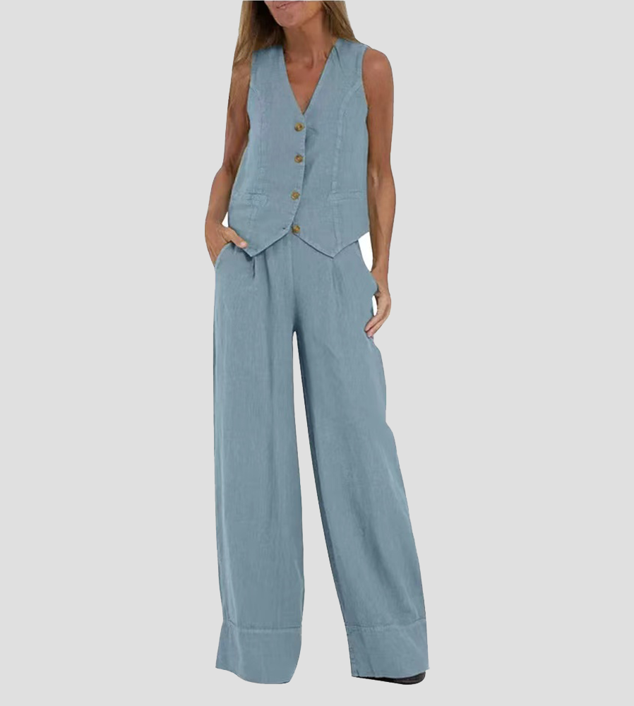 Aira - Ensemble gilet met knopen & wijde broek