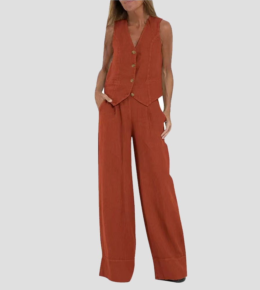 Aira - Ensemble gilet met knopen & wijde broek